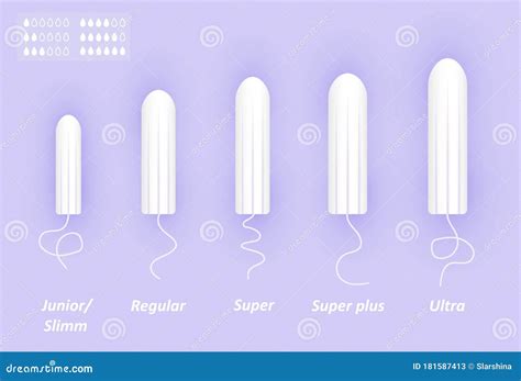 Feminine Tampons Set. Different Sizes of Cotton Swabs. Woman Menstrual Care Stock Vector ...