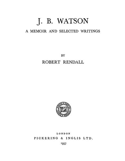 J. B. Watson: A Memoir and Selected Writings | Plymouth Brethren Archive