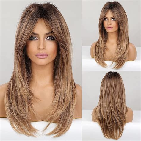 Christmas gifts Element Synthetic Wigs Long Straight Layered Hairstyle – Beyprern Long Blonde ...