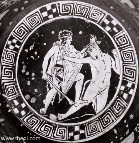 Theseus & Minotaur - Ancient Greek Vase Painting