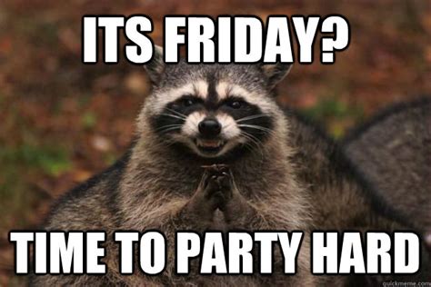 Its friday? time to party hard - Evil Plotting Raccoon - quickmeme