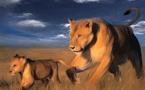 Lions in the savannah Desktop wallpapers 1680x1050