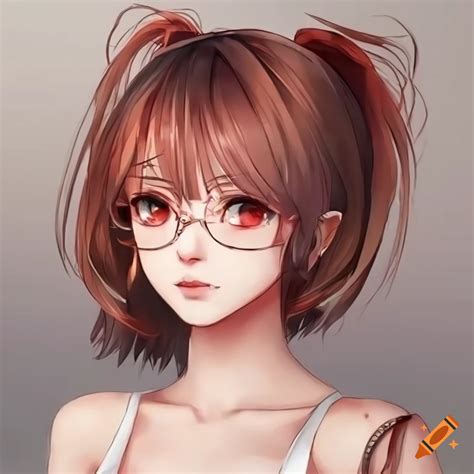 Anime girl with brown hair and glasses on Craiyon