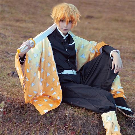 Demon Slayer: Kimetsu no Yaiba Zenitsu Agatsuma Cosplay Costume Halloween Demon - Cosplay Shop