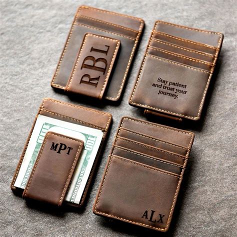 Money Clip Wallet, Engraved Leather Money Clip, Engraved Money Clip, M ...