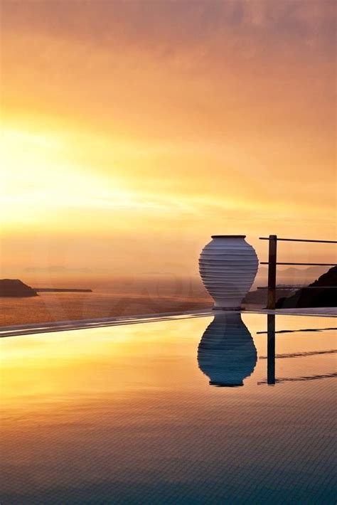 Bathed by the Mediterranean Sea... - Pool sunset in #Firostefani, #Santorini Island,...