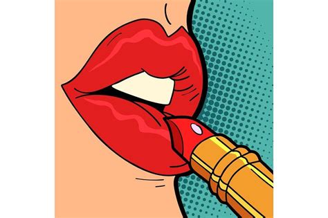 a woman's lips and lipstick brush in pop art style - miscellaneous objects characters