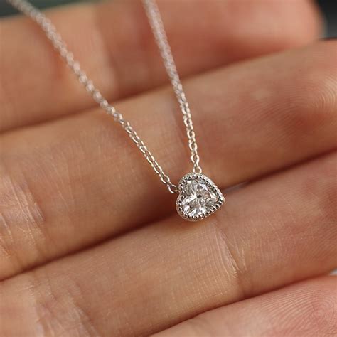 Heart Diamond Necklace, Diamond Solitaire Necklace, Heart Necklace, Minimalist Necklace, Diamond ...