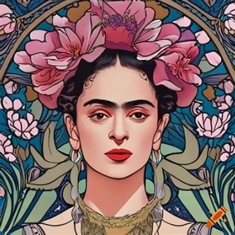 Salma hayek as frida kahlo in art nouveau style