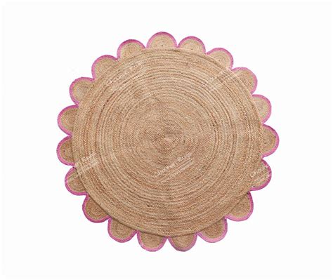 4x4, 5x5, 6x6,feet Natural Jute Scallop Round Rug, Floor Scalloped Edge ...