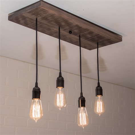Kitchen Island Lighting Fixture - Rustic Ceiling Chandelier - Edison Pendant Light with 4 ...
