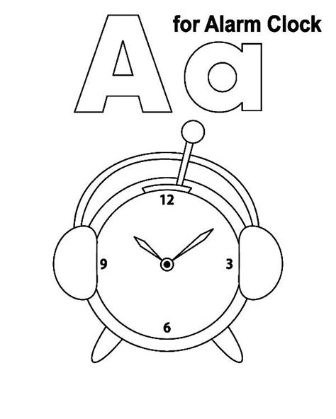 A Is For Alarm Clock Coloring Pages | Coloring pages for kids, Coloring pages, Clock