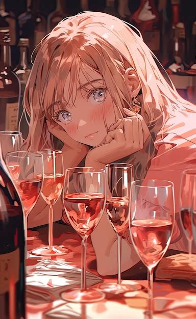 Premium Photo | Beautiful young anime woman drinking wine in a ...