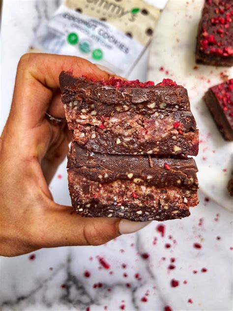 Raw Vegan Chocolate Chip Raspberry Fudge Brownies | Emmy's Organics