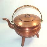Copper Tea Set With Tray, Tripod Leg Ringed Form