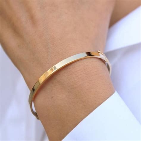 Plain Gold Bracelet Gold Bangle Bracelet Simple Real Gold - Etsy | Mens ...