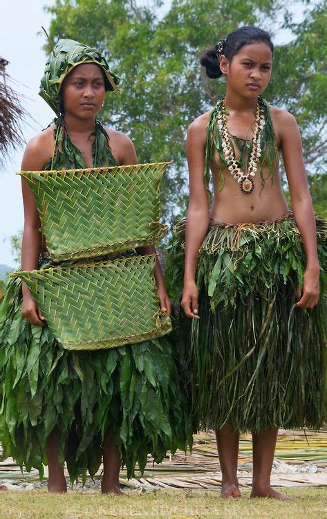 Yapese girls in traditional clothing at Yap Day Festival, Yap Island, Federated States of ...