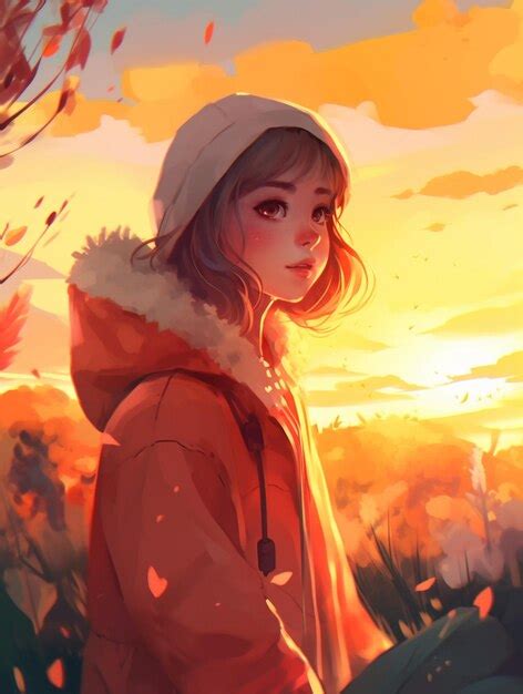 Premium Photo | Anime girl in a red coat and a white hat standing in a field generative ai