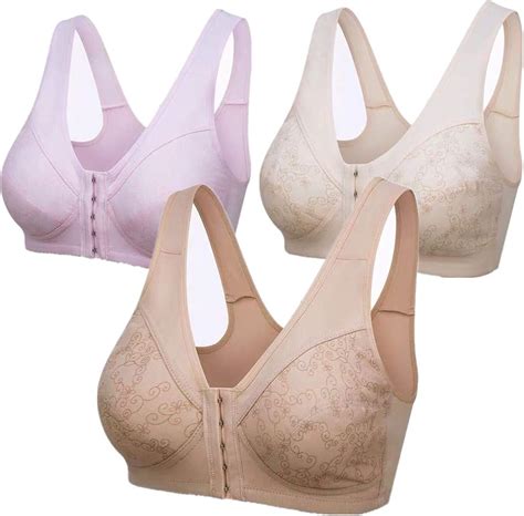 Women's Post-Surgical Front Hook Closure Sports Bra with Wide Strap Support Bra 3Pack (38BC ...