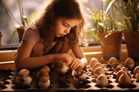 Premium Photo | Growing Dreams A Closeup of a Little Girl Planting Seeds in Eggshells