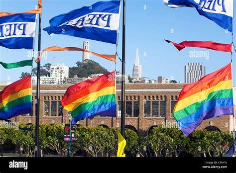 Gay Pride Rainbow Flag Flying in the Wind Over the Castro, San Stock ...