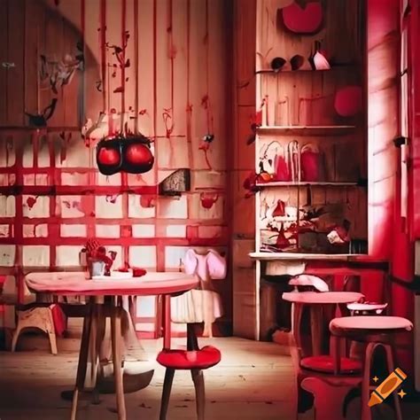 Rustic valentine themed cafe interior on Craiyon