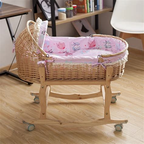 Baby Swing Bed, Baby Cradle 100*53cm Straw Baby Sleeping Basket with ...