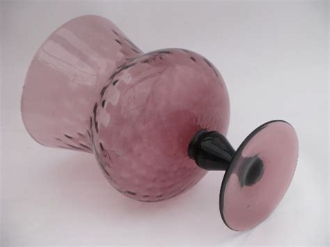 Optic pattern amethyst glass goblet vase, vintage hand-blown art glass