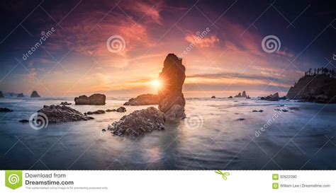 Ecola State Park Beach Sunset Panorama Stock Photo - Image of state, sunset: 92622390