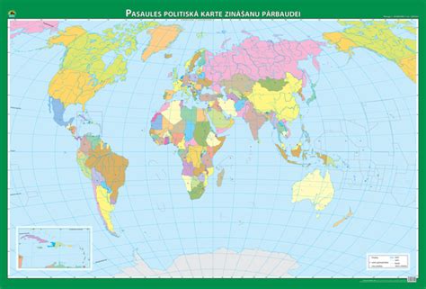 Maps - Wall maps - Pasaules politiskā un fizioģeogrāfiskā karte zināšanu pārbaudei (divpusēja)