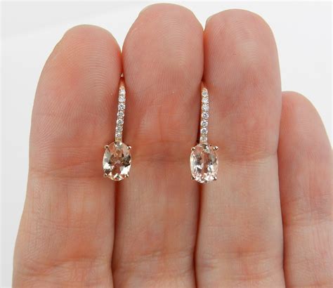 Morganite Earrings, Morganite and Diamond Drop Earrings, 14K Rose Gold Earrings, Pink Aquamarine ...