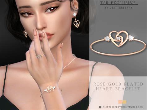 The Sims Resource - Rose Gold Plated Heart Bracelet | Heart bracelet, Rose gold plates, Rose ...