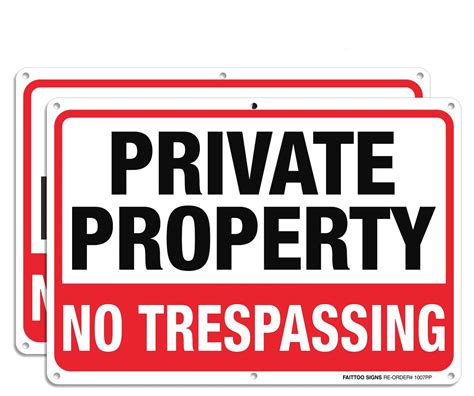 Private Property No Trespassing Metal Sign (2 Pack), 10 x 7 Inches Rust Free .040 Aluminum Sign ...