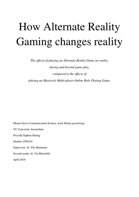 (PDF) How Alternate Reality Gaming changes reality The effects of ...