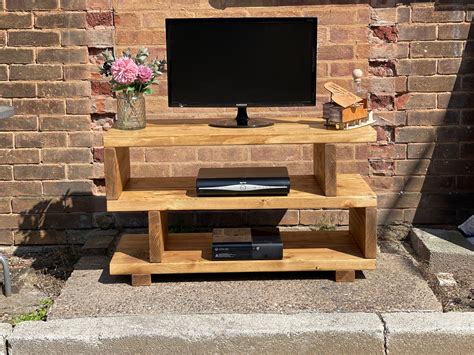 Solid Wood TV Unit Stand Rustic Handmade Pine Dark Oak | Etsy