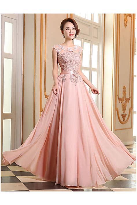 A-Line Beaded Applique Long Chiffon Prom Evening Formal Dresses ED010076