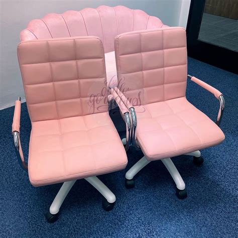 2 x Pastel Pink Office Chair + White 140x40x73cm Table, Furniture & Home Living, Furniture ...