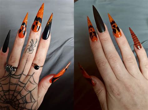 halloween spooky jack o lantern jacko' lantern stilettos nails orange and black | Orange acrylic ...