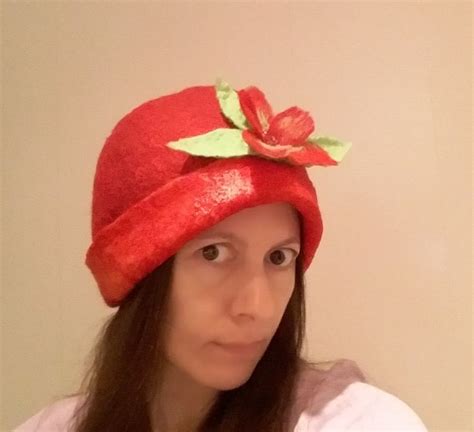 Red wool felt woman hat Felted green woolen hat with flower Handmade by MagicOfWoolStudio on ...