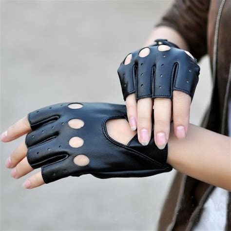 1 pair Female Half Finger Driving Gloves 1 Pcs PU Leather Fingerless ...