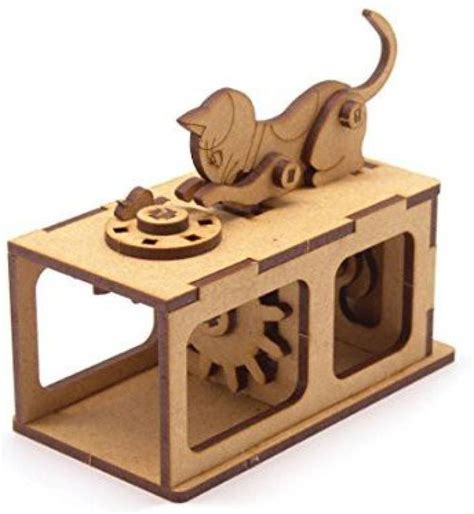 Genrc Mize Diy Wooden Automata Assembly Model Kits (Moving Cat Chasing ...