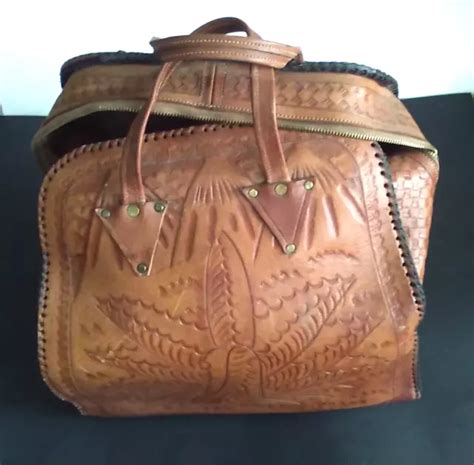 WESTERN HAND-TOOLED LEATHER bowling ball bag - or super hip purse ...