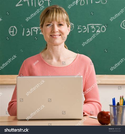 Teacher Posing Laptop Desk School Classroom Stock Photo 18341287 | Shutterstock