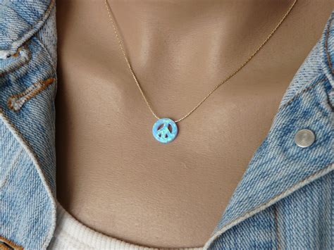 Peace Sign Necklace, Peace Necklace, Peace Sign, Opal Peace Sign ...