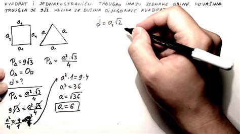 Dijagonala kvadrata. Povrsina jednakostranicnog trougla. Obim kvadrata ...