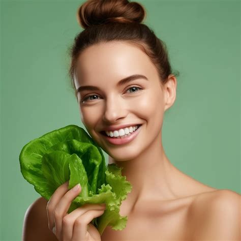 Premium AI Image | girl holding the spinach with green background