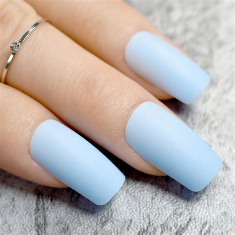 Buy Pure Light Blue Matte Fake Nails Medium Flat 24pcs Frosted Acrylic ...