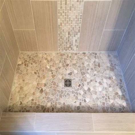 Mixed Quartz Shower Flooring With Quartz Accent - Subway Tile Outlet