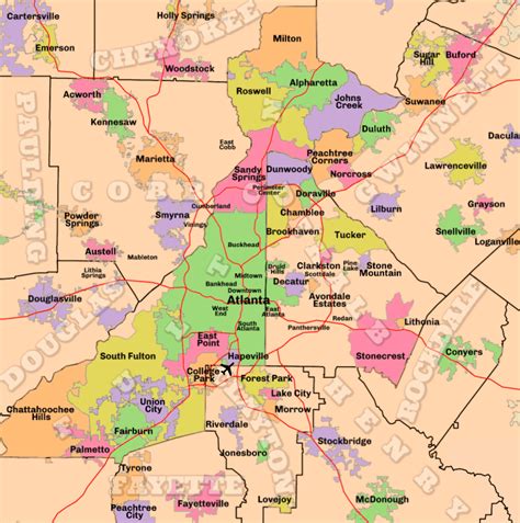 Couldn't find a decent map of Metro Atlanta, so I made one. : Atlanta