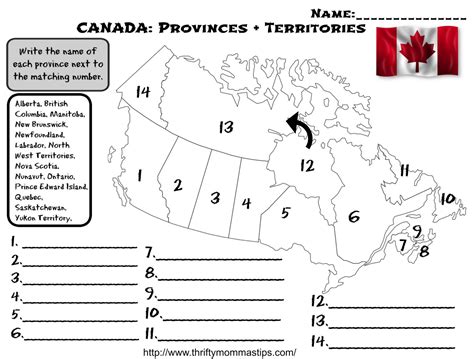 Canadian Provinces and Territories Worksheet - Thrifty Mommas Tips ...